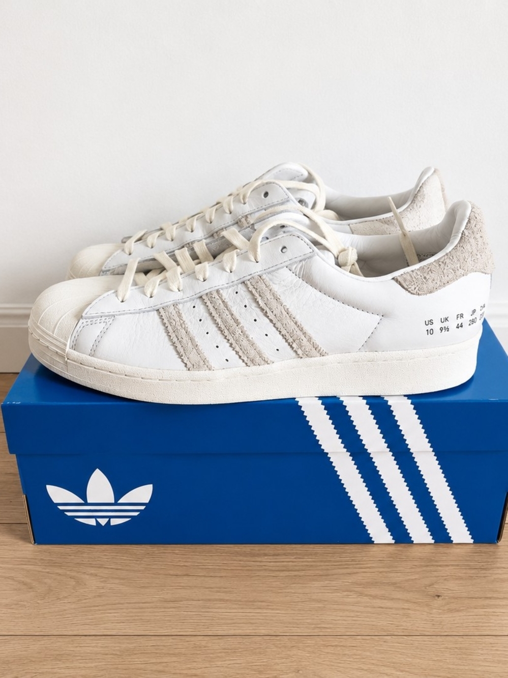 adidas White Tan Suede-Trim Superstar Sneakers